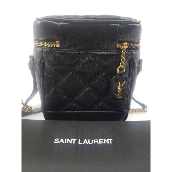 SAINT LAURENT 80's Vanity YSL Crossbody Bag in Quilted Grained Leather $1750 - Picture 2 of 11